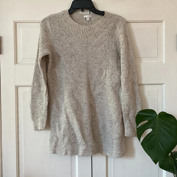J. Jill Cable Knit Confetti Cream Tunic Sweater Ivory Size Small Braided Coastal - Picture 3 of 7